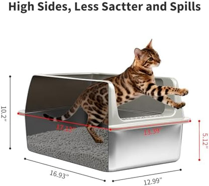 Kirecoo 2 Pack Medium Semi-Enclosed Stainless Steel Cat Litter Box with Lid - Image 4