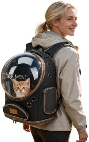 Cat Backpack Carrier, Breathable Cat Carrier Large Space Bubble Pet Backpack for Small Dog and Large cat up to 18lbs, Transparent & Foldable Pet Carrier for Travel Hiking (Black) - Image 6
