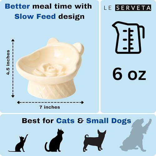 Winnie The Pooh Series Ceramic Slow Feeder Cat Bowl, Raised Anti-Gulping Design with Bear Ears, Pastel Colors, Quilted Pattern Base (Creamy Yellow) - Image 2