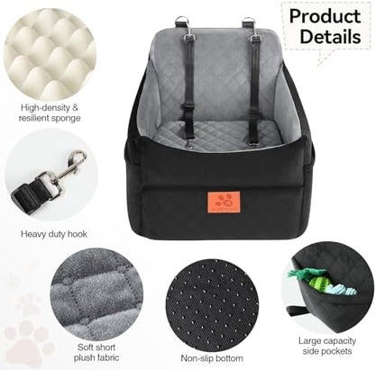 GL GLENSLAVE Dog Car Seat for Small/Medium Dogs, Dog Booster Car Seats with Thick Cushion for Dogs Under 35lbs, Detachable Washable Pet Carseat with Storage Pockets, 2 Safety Belts(Black/Grey) - Image 5
