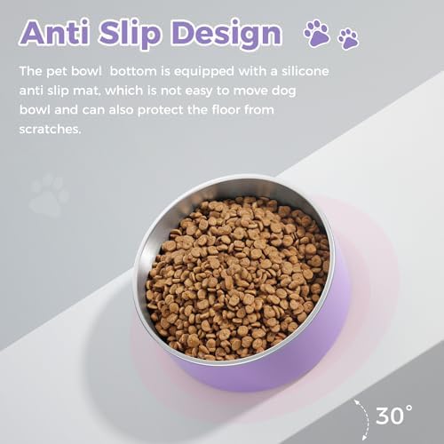 WENBOKMIN Dog Bowl, Stainless Steel Food and Water Bowl, 64oz, Light Purple | Non Slip Quiet Bottom, Easy to Clean, Dishwasher Safe - Image 4