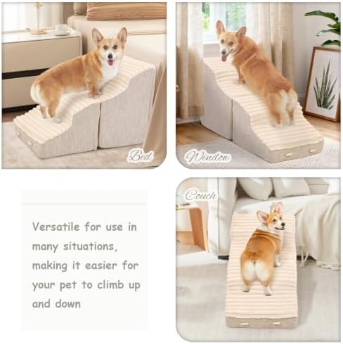 Dog Stairs for Small Dogs,2 in 1 Transformable 4-Step Pet Stairs,Indoor Pet Steps for Cats,Comfort, Durable Washable Cover and Durable High Density Foam,Beige - Image 3
