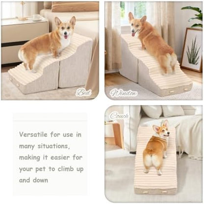 Dog Stairs for Small Dogs,2 in 1 Transformable 4-Step Pet Stairs,Indoor Pet Steps for Cats,Comfort, Durable Washable Cover and Durable High Density Foam,Beige - Image 3