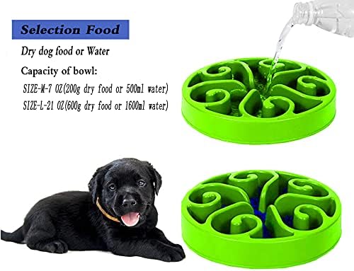 Dog Bowl Slow Pet Feeders Non Skid Bowl Dog Water Bowl Dry Food Bowl Slow Feeder Fun Bowl Slow Eating Bowl for Small Dog Large Dog Medium (Green, M)