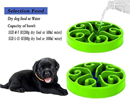 Dog Bowl Slow Pet Feeders Non Skid Bowl Dog Water Bowl Dry Food Bowl Slow Feeder Fun Bowl Slow Eating Bowl for Small Dog Large Dog Medium (Green, M)