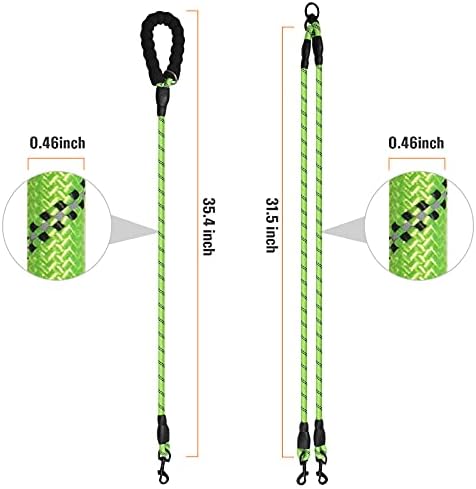Double Dog Leash Reflective Detachable Coupler &360° Swivel Tangle Free, Heavy Duty Rope Leash Control with Padded Handle for Dual Large Medium Dogs Walking Running Training (Ligth Green) - Image 2