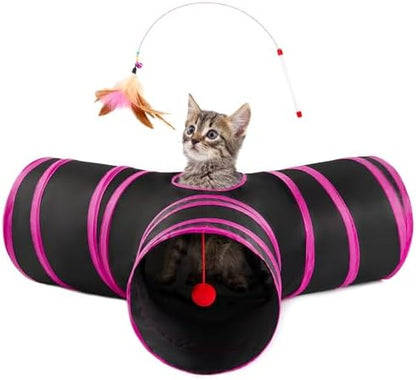 Love's cabin Cat Tunnel for Indoor Cats, 3-Way Collapsible Play Tunnel by Lovescabin