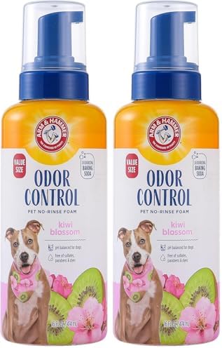 Arm & Hammer for Pets Odor Control Pet No-Rinse Foam with Baking Soda, Kiwi Blossom Scent, Best Odor Eliminating Foam for Dogs and Puppies; Waterless Dog Deodorizer, 16 Fl Oz (Pack of 2) by ArmHammer