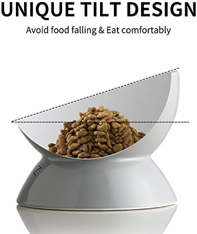 Sweejar Ceramic Raised Cat Bowls, Slanted Cat Dish Food or Water Bowls, Elevated Porcelain Pet Feeder Bowl Protect Cat's Spine, Stress Free, Backflow Prevention(Grey) - Image 3