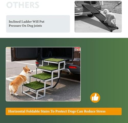 Dog Stairs for Car,Portable Pet Stairs for Large/Small Dogs with Non-Slip Surface & Reinforced Design,Dog Ramp for Car SUV, Truck, Sofas, Bed,Lightweight Yet Sturdy Supports Up to 250lbs (Green) - Image 3