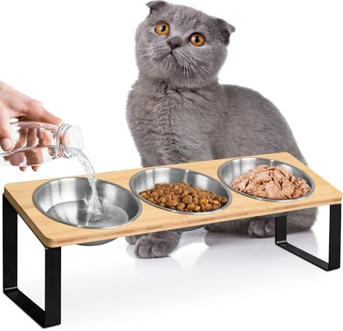 Raised cat Bowls for Indoor Cats by WinTruffles, Elevated cat Bowls, Tilted and Elevated Anti Vomiting Cat Dishes for Food and Water, Set of 3 Stainless Steel Bowl - Image 7