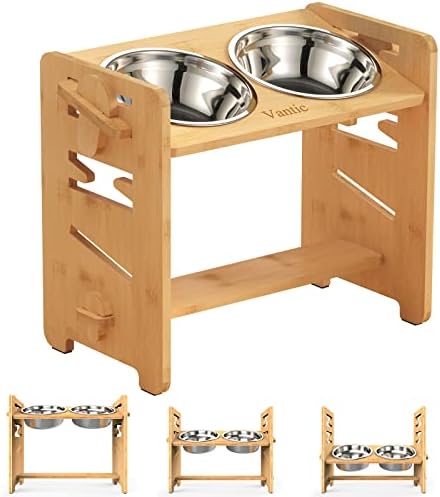 Vantic Elevated Dog Bowls, Raised Dog Bowl Stand Adjustable Medium, Natural by Vantic