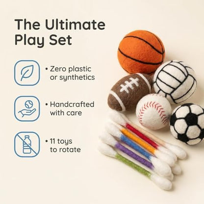 Glaciart One Cat Qtip Toy Set, 5 Pcs Wool Felt Cat Sport Balls (1.5 Inch) & 6 Pcs Cotton Swab Cat Toys, Natural Wool Cat Toys for Indoor Cats - Image 6