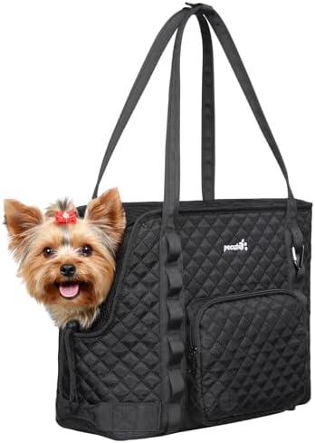 Pecute Dog Purse Carrier, Dog Carrier with Pockets for Small Dogs, Fits Dogs 5 lbs to 9 lbs, Cat and Puppies Tote Bag, Outing, Travel, Vet, Black by pecute