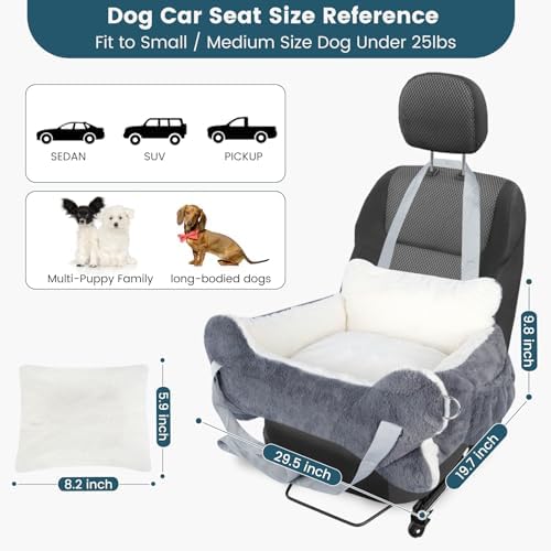 29.5"x19.7"x9.8" Dog Car Seat for Middle Dogs & Cats, Car Seat for Dogs with Plush Cushion, Non-Slip Bottom & Safety Leash, Cat & Dog Bed with Side Pocket for Sedan, SUV and Truck, Washable - Image 3