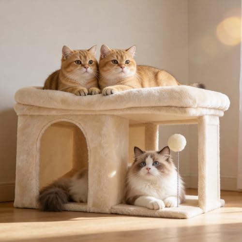 Heybly Cat Tree, 14" Cat Tower with Large Cat Bed & Condo HCT203SM - Image 2