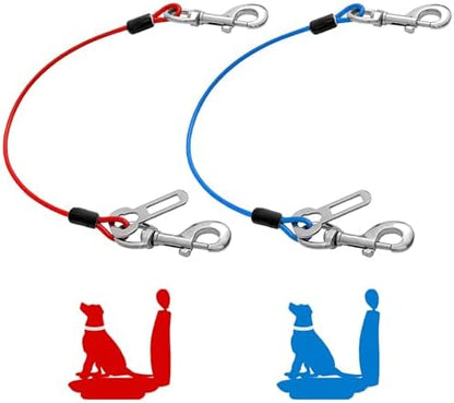 Dog Seat Belt Harness for Car,2pcs Dog Seatbelt of Coated Wire Leash Safety Restraint,No Chew Tether Cable Vehicle Dogs Accessories,Double Clips & Latch (2 Pack Red+Blue, 32 inch/80 CM) by MiMetty