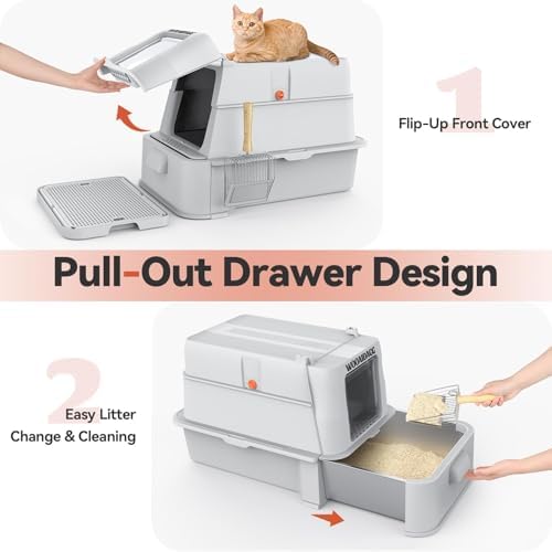 Wooaidagg Enclosed Stainless Steel Cat Litter Box with Odor Control, Modular Design with Drawer and Flip Door, Easy to Clean and Wash,Non-Stick Interior,Extra Large Size Fits All Cats(Light Grey) - Image 2