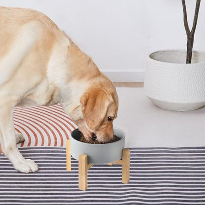 6'' Ceramic Raised Dog Bowl - 30Oz Dog Food & Water Bowl with Elevated Non-Slip Bamboo Stand, Dishwasher & Microwave Safe, Anti Vomiting Heavy Duty Pet Bowl for Small and Medium Dogs, Grey - Image 5
