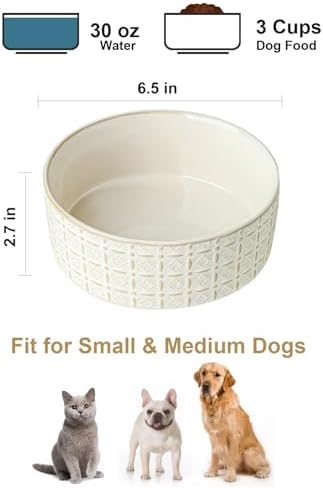 Ceramic Dog Bowls, Dog Food Bowls Water Bowl, 6.5inch Dogs Dishes for Middle and Small Size Dogs, Puppy Plates for Food, White - Image 3