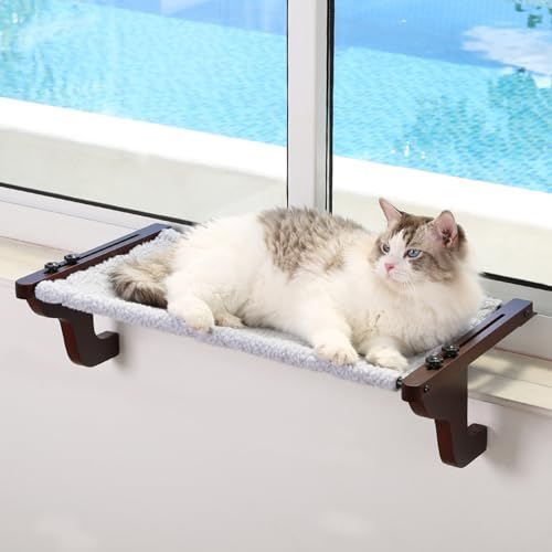 Zakkart Easy Seat Cat Perch for Windowsill (Dark Stained Wood/Gray, L) by Zakkart