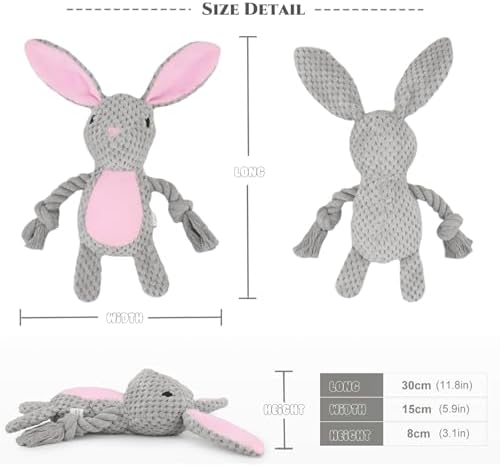 Plush Bunny Dog Toy, Squeaky Tug Toy with Rope Arms for Small Medium Dogs - Image 4