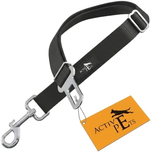 Active Pets Black Car Seat Belt for Dogs, Attaches to Harness & Collar, Adjustable 18" - 24" Travel Restraint System Fits Small - Large Pups for Safety & Comfort, Essential Pet Supplies & Accessories by ActivePets