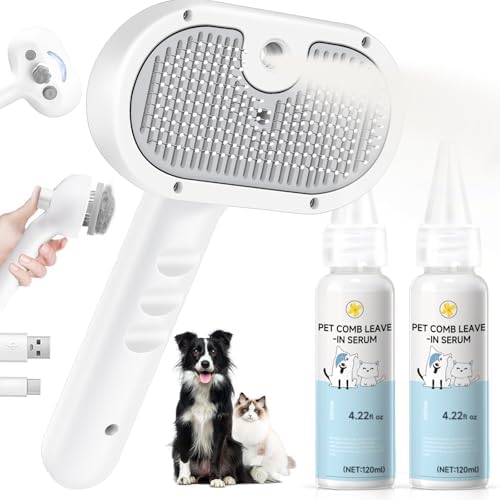 Pet Steam Brush Dog Cat 2026 New Grooming Comb for Shedding, Floating Hair, Smooth & Detangling, Gentle Cool Mist Softens Hair Reduces Static Helps Pets Who Dislike Bathing,2*Waterless Shampoo by VVWVVW