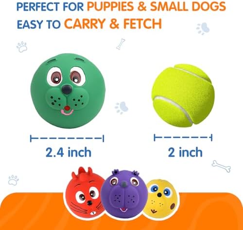 Dog Ball Toy, Smiley Face Squeaky Dog Toys Soft Dog Balls Latex Rubber Squeak Dog Toys for Small Medium Puppy Pet Dog (4 Pack) - Image 4