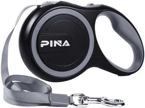 PINA Retractable Dog Leash, 16ft Dog Leash for Small Medium Dogs Up to 44lbs, 360° Tangle-Free Strong Reflective Nylon Tape, with Anti-Slip Handle, One-Handed Brake, Lock - Black Gray by PINA