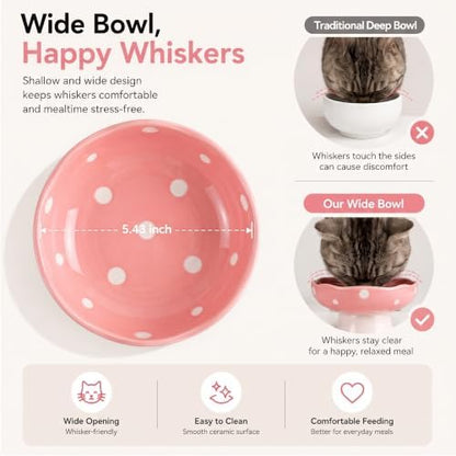 Pink Mushroom Cat Bowl, Elevated Ceramic Feeding Bowl - Image 3