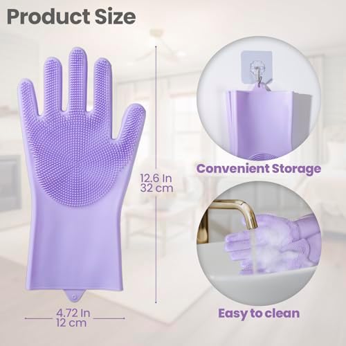 Silicone Pet Grooming Gloves Dog Washing Gloves for Bathing, 1 Pair Purple - Image 6