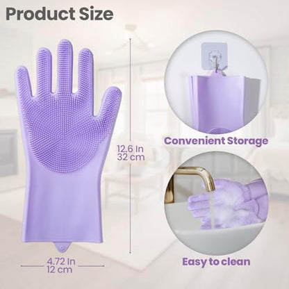 Silicone Pet Grooming Gloves Dog Washing Gloves for Bathing, 1 Pair Purple - Image 6