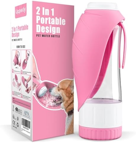 Uppetly Dog Water Bottle, Pet Water Bottle with Food Container and Drinking Feeder, Leak Proof, BPA-Free, Portable Foldable Puppy Water Cup Dispenser for Outdoor Walking, Travel, Hiking Large Pink by Uppetly