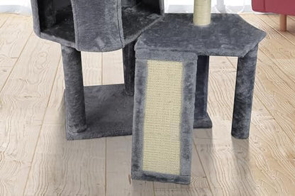 Wang Xin Four Layer Big Cat Tree with Huge Cat Condo and Two Hammocks Scratch Pad,Grey - Image 7