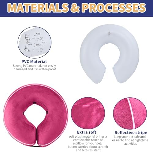 Inflatable Reflective Dog Cone Collar Alternative After Surgery,Doggie Recovery Dount Neck Ecollar,Adjustable Soft Dog Cone Collar for Small Medium Large Dogs (Pink, XL) - Image 4