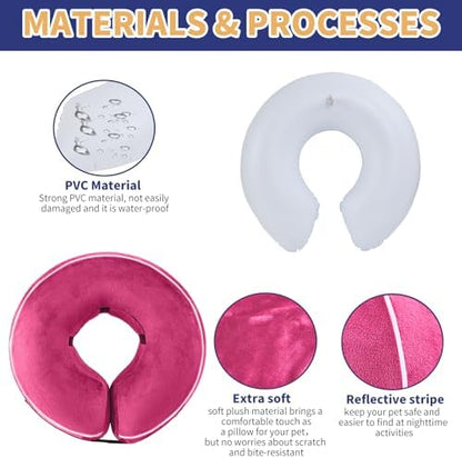 Inflatable Reflective Dog Cone Collar Alternative After Surgery,Doggie Recovery Dount Neck Ecollar,Adjustable Soft Dog Cone Collar for Small Medium Large Dogs (Pink, XL) - Image 4