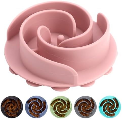 Slow Feeder Dog Bowls Insert, Bestalk Soft Silicone Slow Eating Feeder Insert with Suction Cups for Small, Medium and Large Dogs, Fit into Basic and Elevated Dog Bowls, Pink by BESTALK