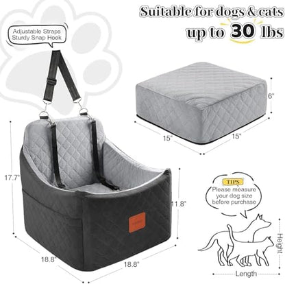 Dog Car Seat for Small Medium Dogs,Detachable Washable Dog Booster Seat Under 35lbs, Pet Car Seat Travel Bed with Storage Pockets and Safety Belt (Black/Grey, Medium) - Image 3