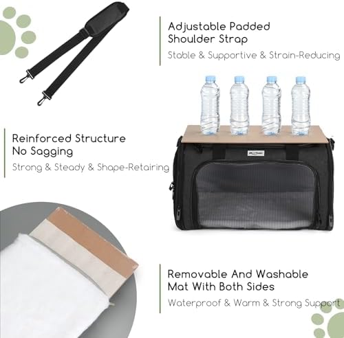Pet Carrier for Cats & Small Dogs, Travel Carrier with Anti-Collapse Support, Chew Resistant Buckles, Luggage Sleeve, Multi-Pocket Storage, Reversible Mat & Bowl (Black, Medium (17.5"x11"x11.5")) - Image 5