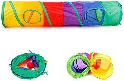 32Pcs Cat Toys Kitten Interactive Pet Toys Assortments, Foldable Rainbow Tunnel, Cat Feather Teaser Wand Interactive Feather Toy Fluffy Mouse Crinkle Balls Bell Play for Cat Puppy Kitty Kitten(2 way) - Image 6
