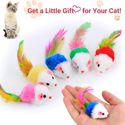 Cat Toys, 6 Pack Furry Rattle Mouse Toy Interactive Cat Toy with Feather Tail, 6 Assorted Faux Fur Kitten Toy 5.5” Realistic Size Mini Mice Cat Toy for Bored Indoor Adult Cat - Image 6