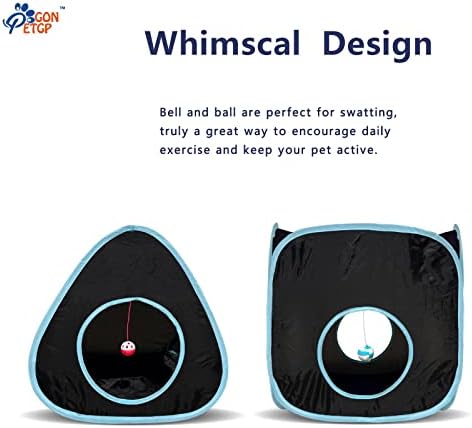 GONPETGP Cat Tunnels for Indoor Cats with Cube Tent Toys Combo, Pop Up Collapsible Crinkle Interactive Peek Hole, Cat Tube with Play Ball and Bell for Kitten, Puppy, Kitty, Rabbit - Set of 3 - Image 3