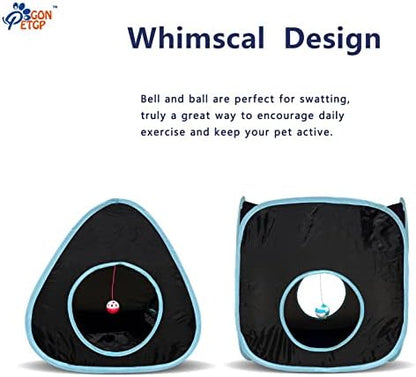 GONPETGP Cat Tunnels for Indoor Cats with Cube Tent Toys Combo, Pop Up Collapsible Crinkle Interactive Peek Hole, Cat Tube with Play Ball and Bell for Kitten, Puppy, Kitty, Rabbit - Set of 3 - Image 3
