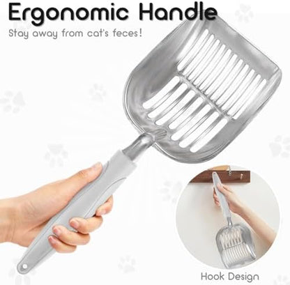 Cat Litter Scoop, Metal Cat Scooper, Plastic Handle Scoop, Sifting Shovel for Christmas – Heavy Duty Aluminum Alloy Litter Box Scoop with Deep Mesh, Design for Easy Waste Removal and Cleaning(Gray) - Image 4