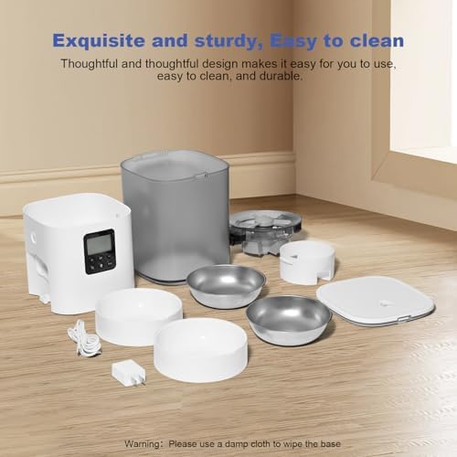 Automatic Cat Feeder, 6L Cat Food Dispenser with 10s Voice Recorder, Pet Feeder up to 8 Meals per Day, Timed Feeder with Dry Food Sealed Ring (White-D-Basic) - Image 5