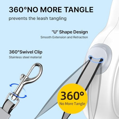 16Ft Retractable Dog Leash with Chew-Proof Steel Cable, 360° Tangle-Free, Built-in Poop Bag Dispenser, Ergonomic Comfort Grip Handle for Medium Large Dogs Up to 130lbs - Image 7