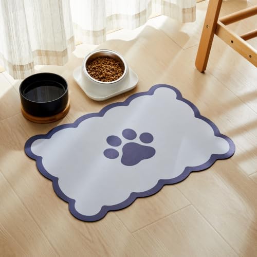 Scalloped Dog Feeding Mat, Navy Blue, 17" X 22” by Ralxion