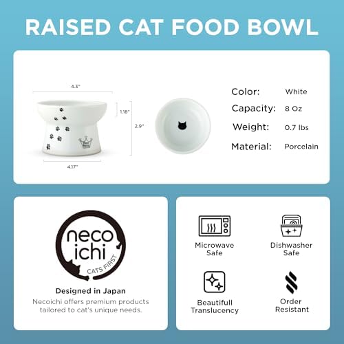 Necoichi Ceramic Elevated Cat Food Bowl, Whisker-Friendly (Cats, Regular) - Image 5