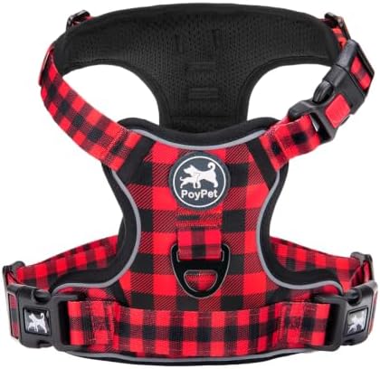 PoyPet Plaid Dog Harness Large, No Pull Vest with Front Clip & Neck Buckle by PoyPet